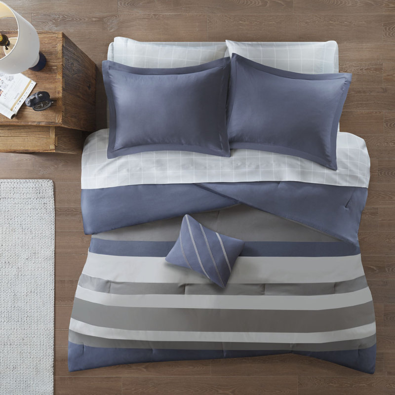 Intelligent Design Marsden Blue Gray Microfiber Striped Comforter Set with Bed Sheets Reviews Wayfair